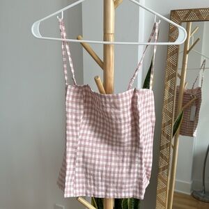 NWOT Reformation Linen Overland Top- Blush Check Size 4